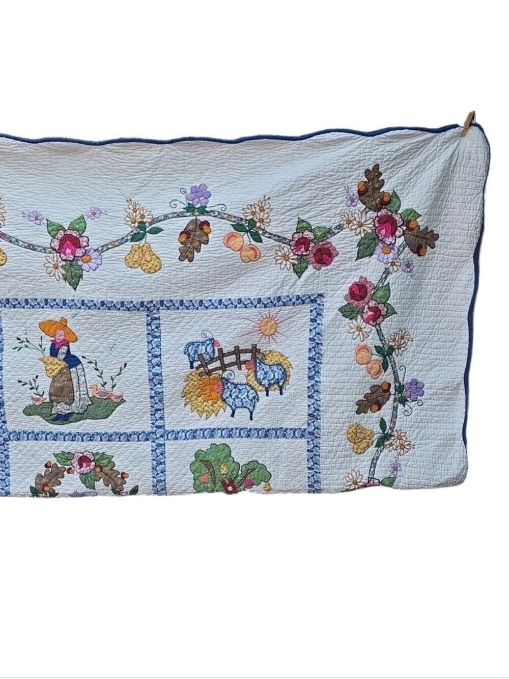 Vtg Legacy Home Limited Edition Quilt Queen Avignon Folk Art Cottage 100" X 90" - Picture 2 of 16